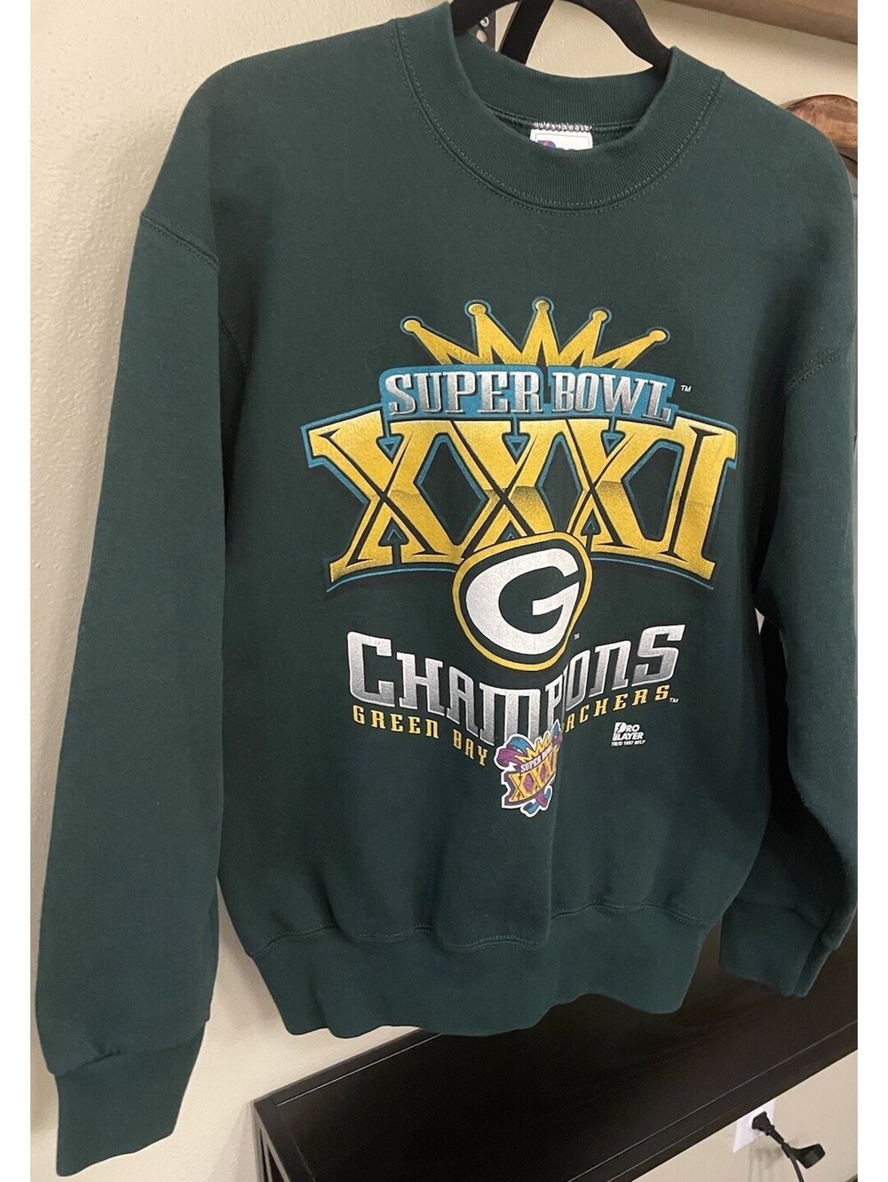 Vtg Men's 1997 Pro Player Green Bay Packers Super Bowl XXXI Sweatshirt USA Med